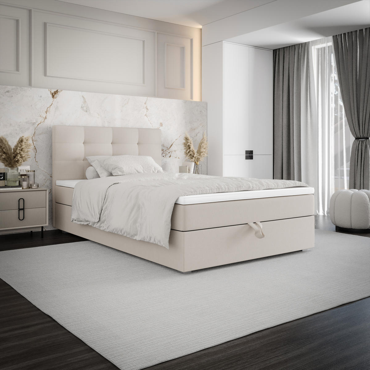 BOXBETT FADO 2 100x200, mit Matratze H3 und Topper, Cosmic 10 - Beige, Holz/Kunststoff (100/200cm) - Bedante