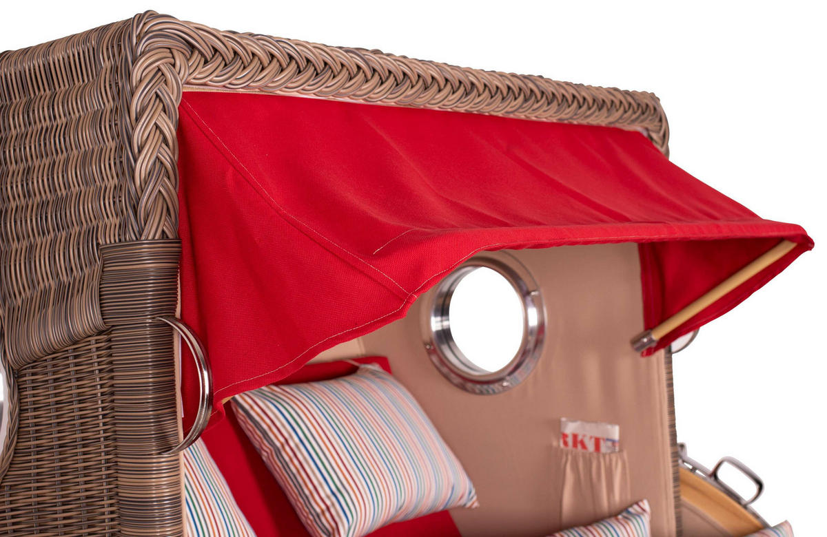 STRANDKORB Baltikum Teak 2,5 Sitzer - Rot/Braun, Holz/Metall (142/170/95cm) - Mr. Deko