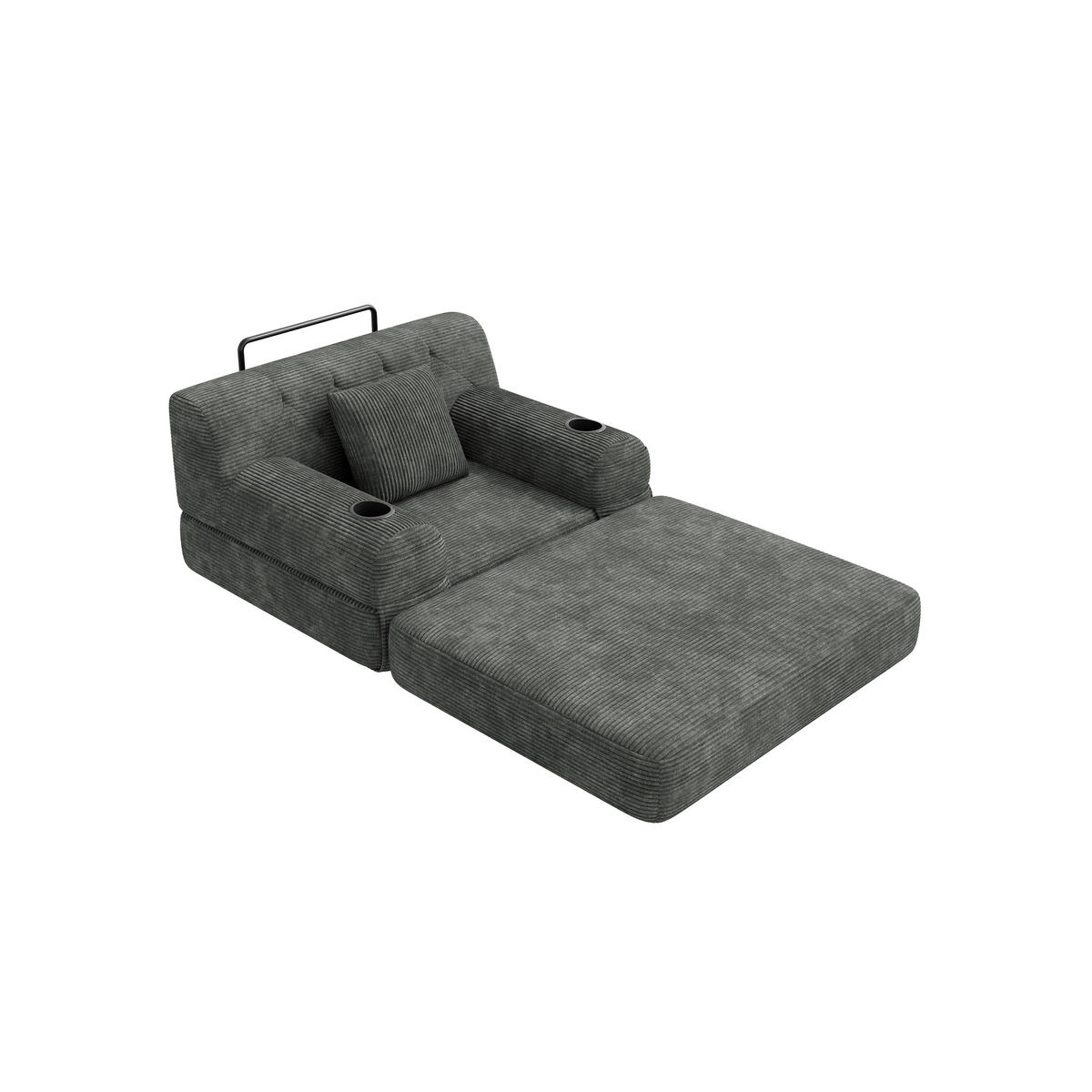 SCHLAFSESSEL Cord komprimiert, DE-42543, Dunkelgrau - Dunkelgrau, Metall (107/81/80cm) - ComfortXL