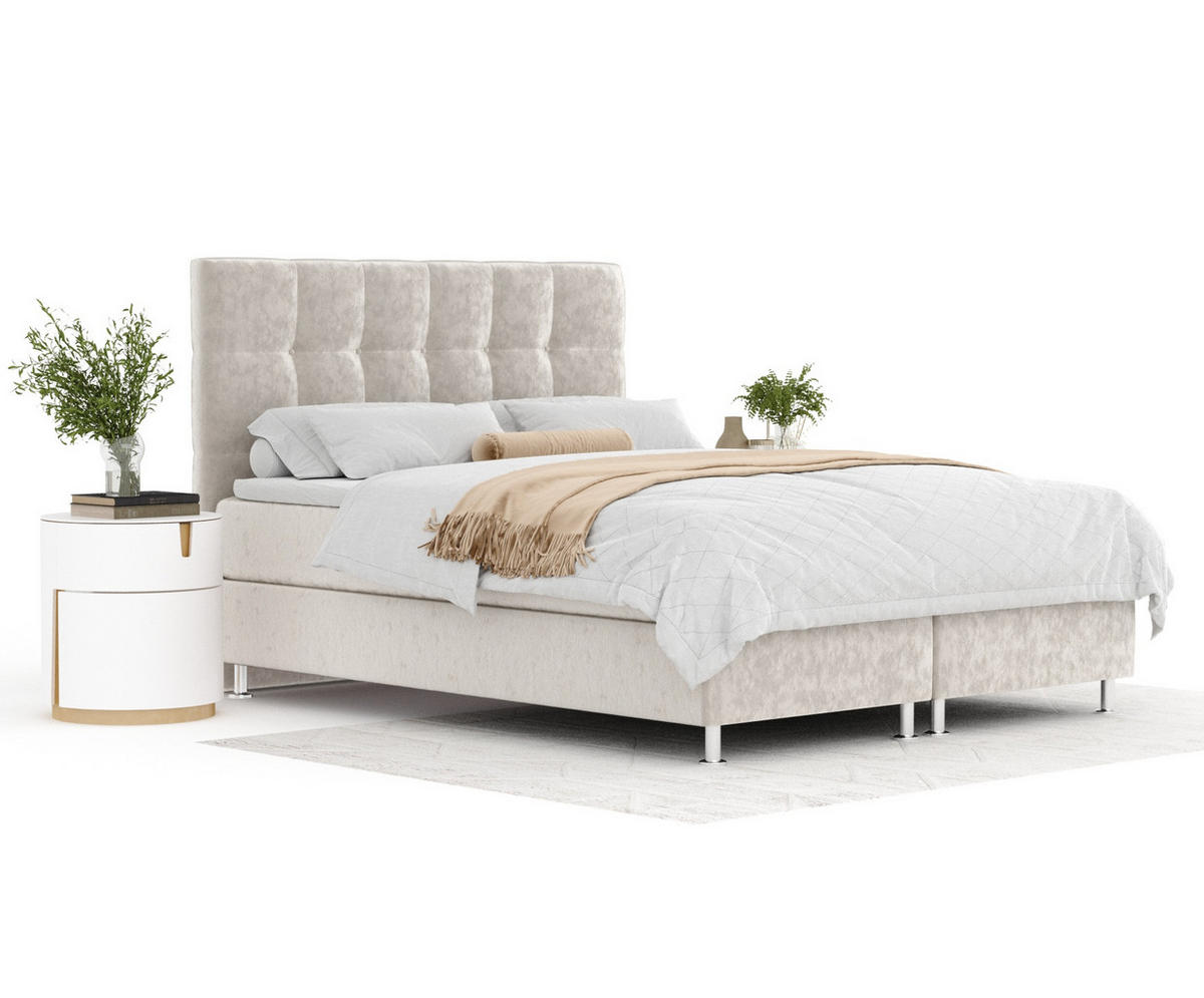 BOXSPRINGBETT Chanton Ecru 200/200 cm mit Latex-Topper - Ecru/Silberfarben, Holz/Holzwerkstoff (200/200cm) - Maison de Reve