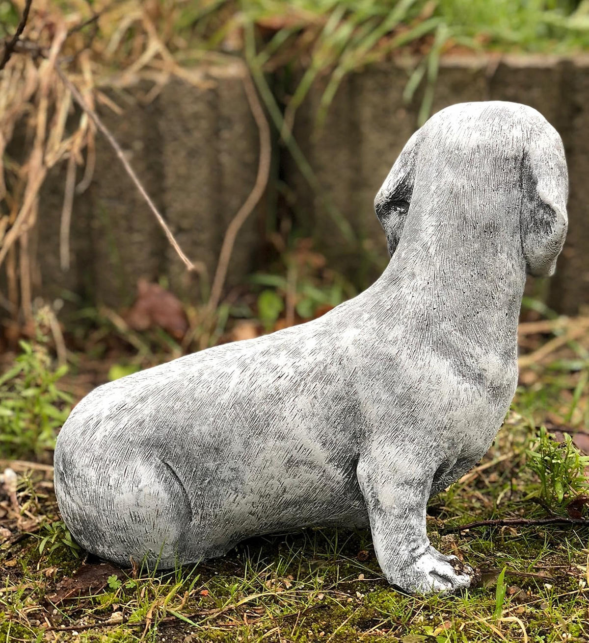 STEINFIGUR Dackel Hund frostfest wetterfest Gartenfigur Steinguss - Grau, Stein (14/20/24cm) - stoneandstyle