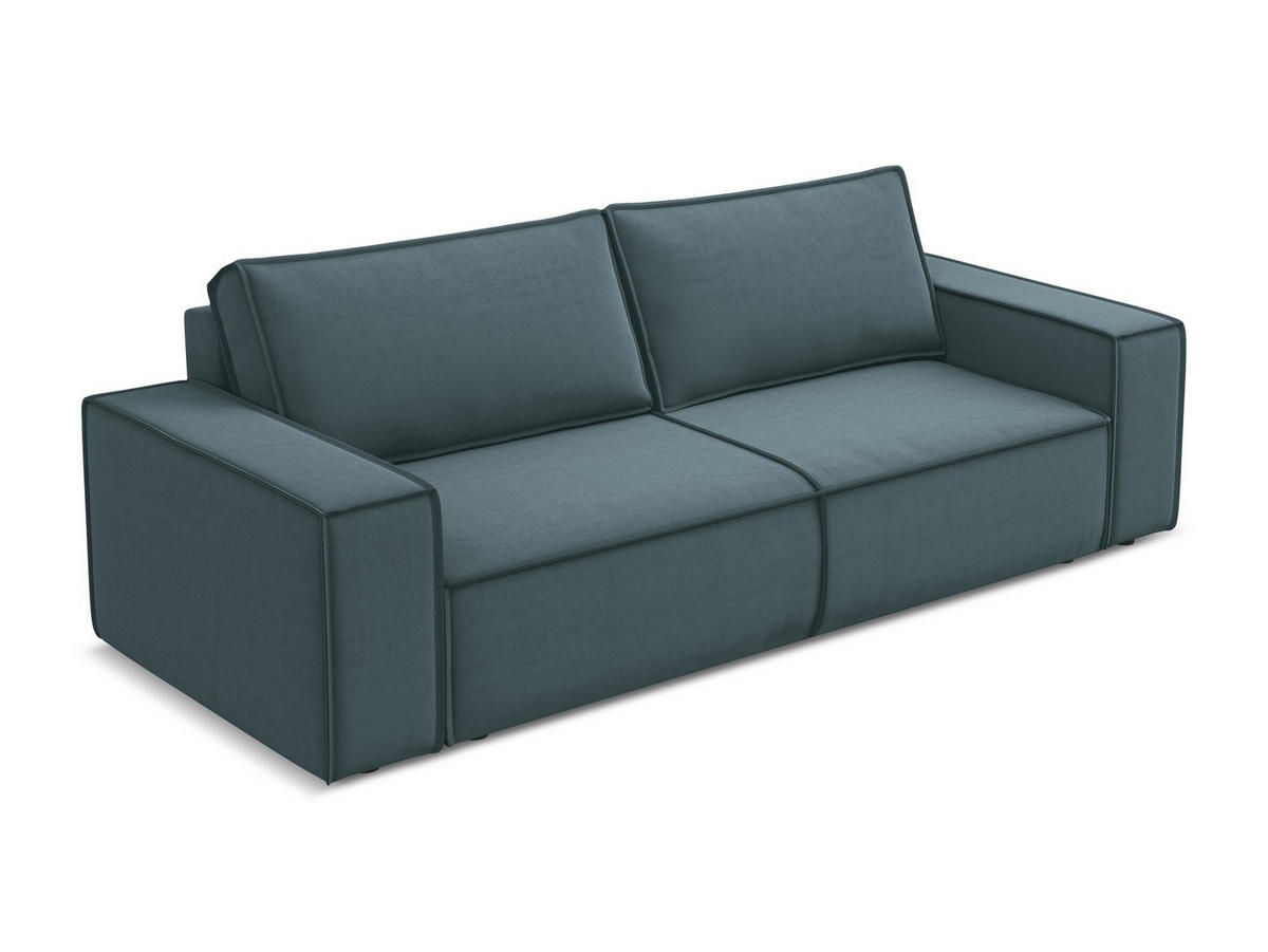 3-SITZER SOFA mit Schlaffunktion Samt Stoff Blau - Blau/Petrol, Kunststoff/Textil (255/85/105cm) - Makamii
