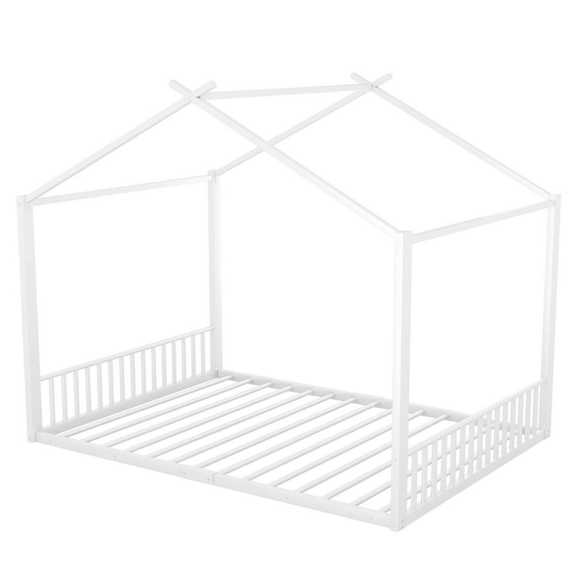 HAUSBETT aus Metall 140x200 cm Weiß in Hausform, stabile Konstruktion und pflegeleicht - Weiß, Metall (140/200cm) - Modfu