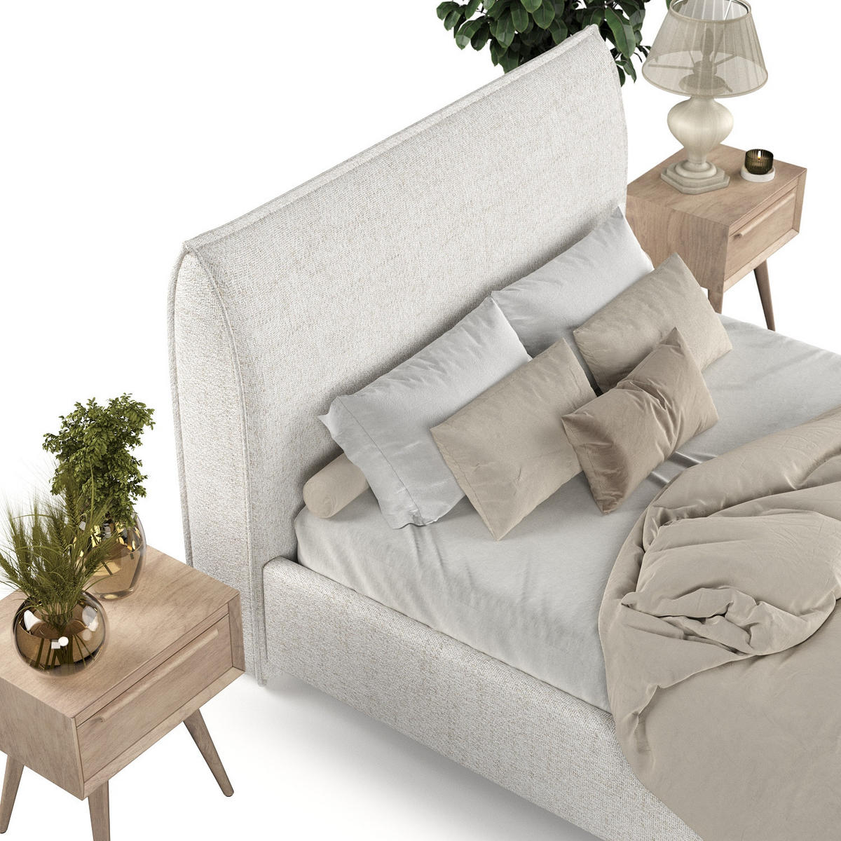 POLSTERBETT Mira 160/200 cm Creme im Neve Stoff - Creme/Naturfarben, Holz/Holzwerkstoff (160/200cm) - AltaBeds