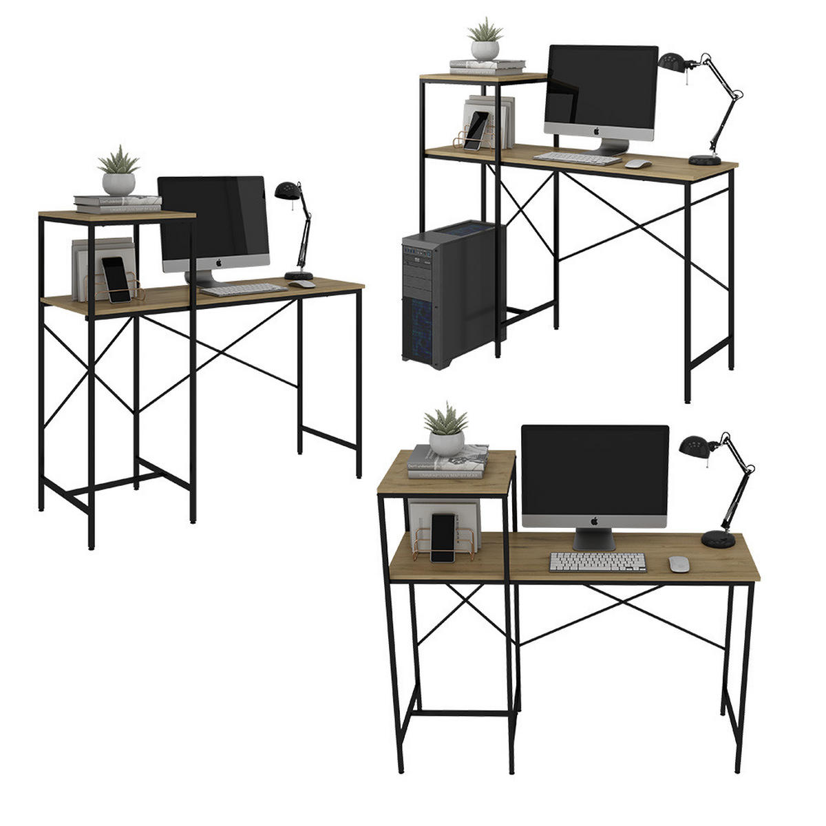 SCHREIBTISCH Fyrk, Eiche rustikal, 120 x 40 cm - Wildeiche/Schwarz, Holzwerkstoff (40/120/75cm) - Vicco