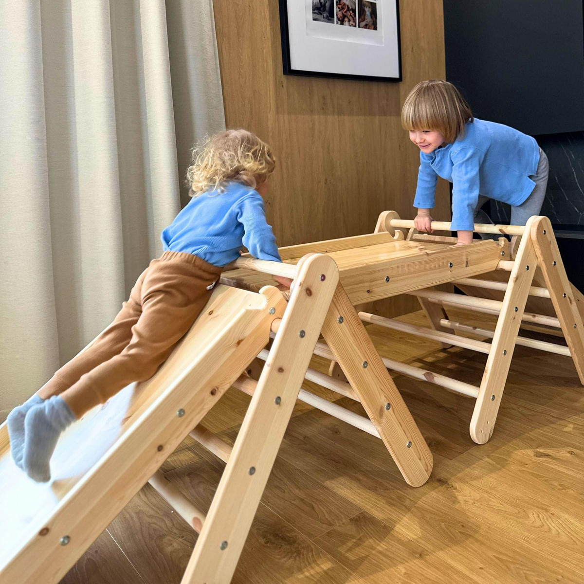 KLETTERDREIECK für Kinder mit Rutsche und Kletterwand - Set, Montessori, Grau - Grau, Holz (140/59/60cm) - MeowBaby