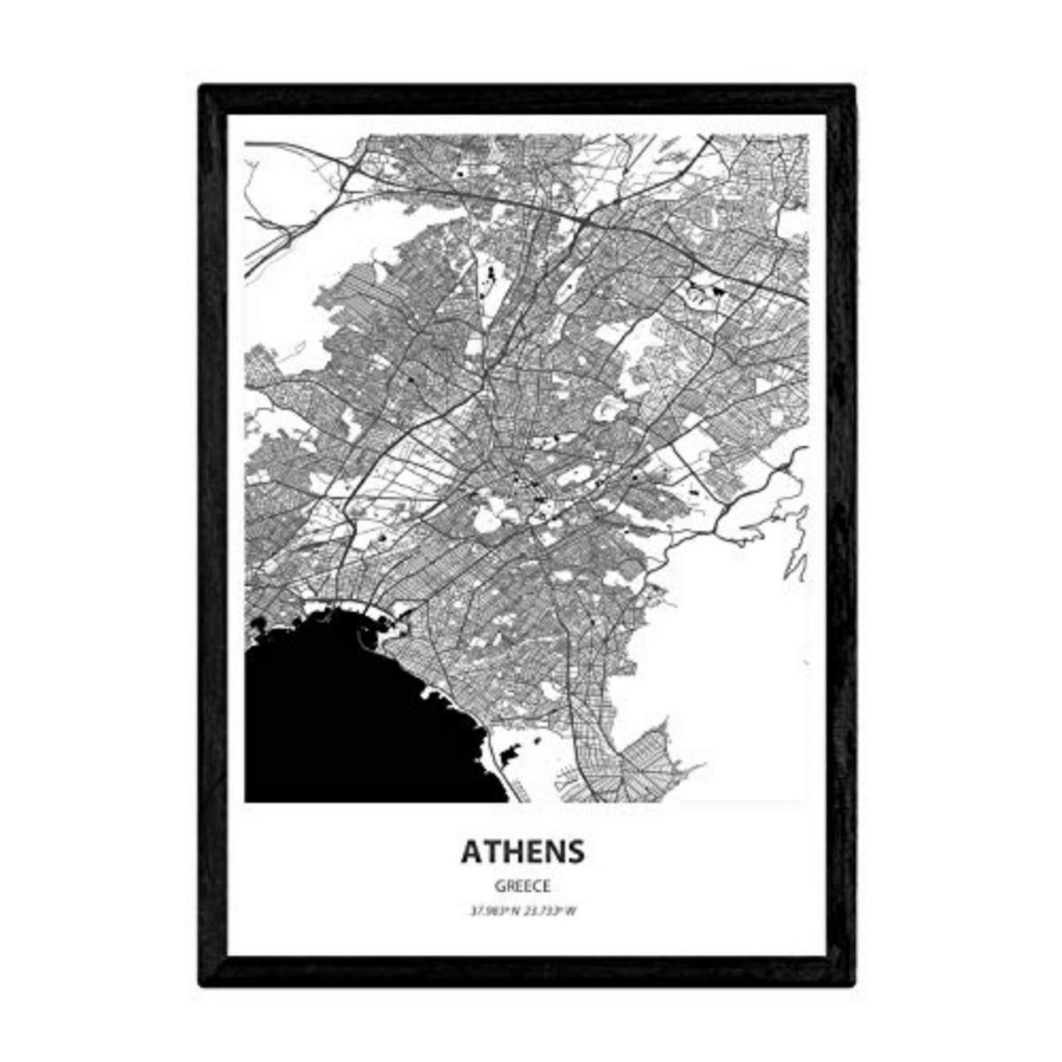 POSTER Karte Von Athen - Griechenland A3 Rahmenlos - Klar, Papier (29.7/5/42cm) - Nacnic