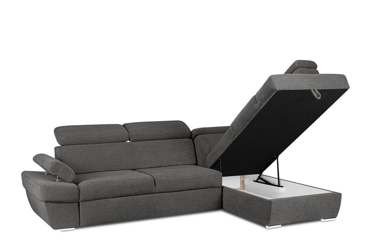 SCHLAFECKSOFA RATLO rechts 4/5-Sitzer mit Bettkasten in Lederoptik, grau - Anthrazit/Silberfarben, Textil (270/190cm) - KONSIMO®