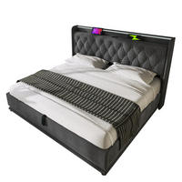 POLSTERBETT 140/190 cm grau aus Leinen mit LED und Stauraum - Grau, Textil (140/190cm) - OKWISH