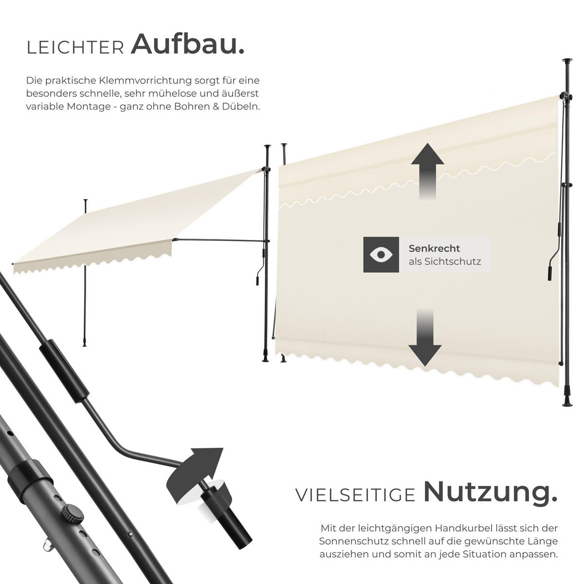 KLEMMMARKISE ,einfache Montage,beige - Beige, Kunststoff (400/304/180cm) - tectake