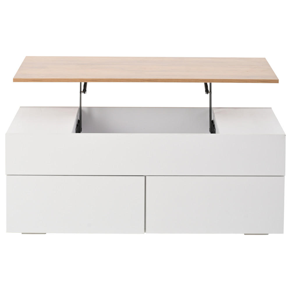 COUCHTISCH 100x50cm Weiß Holzoptik Höhenverstellbar 2 Schubladen Stauraum - Weiß, Holz (111.13/58.42/11.43cm) - FLIEKS
