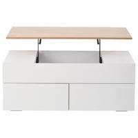 COUCHTISCH 100x50cm Weiß Holzoptik Höhenverstellbar 2 Schubladen Stauraum - Weiß, Holz (111.13/58.42/11.43cm) - FLIEKS