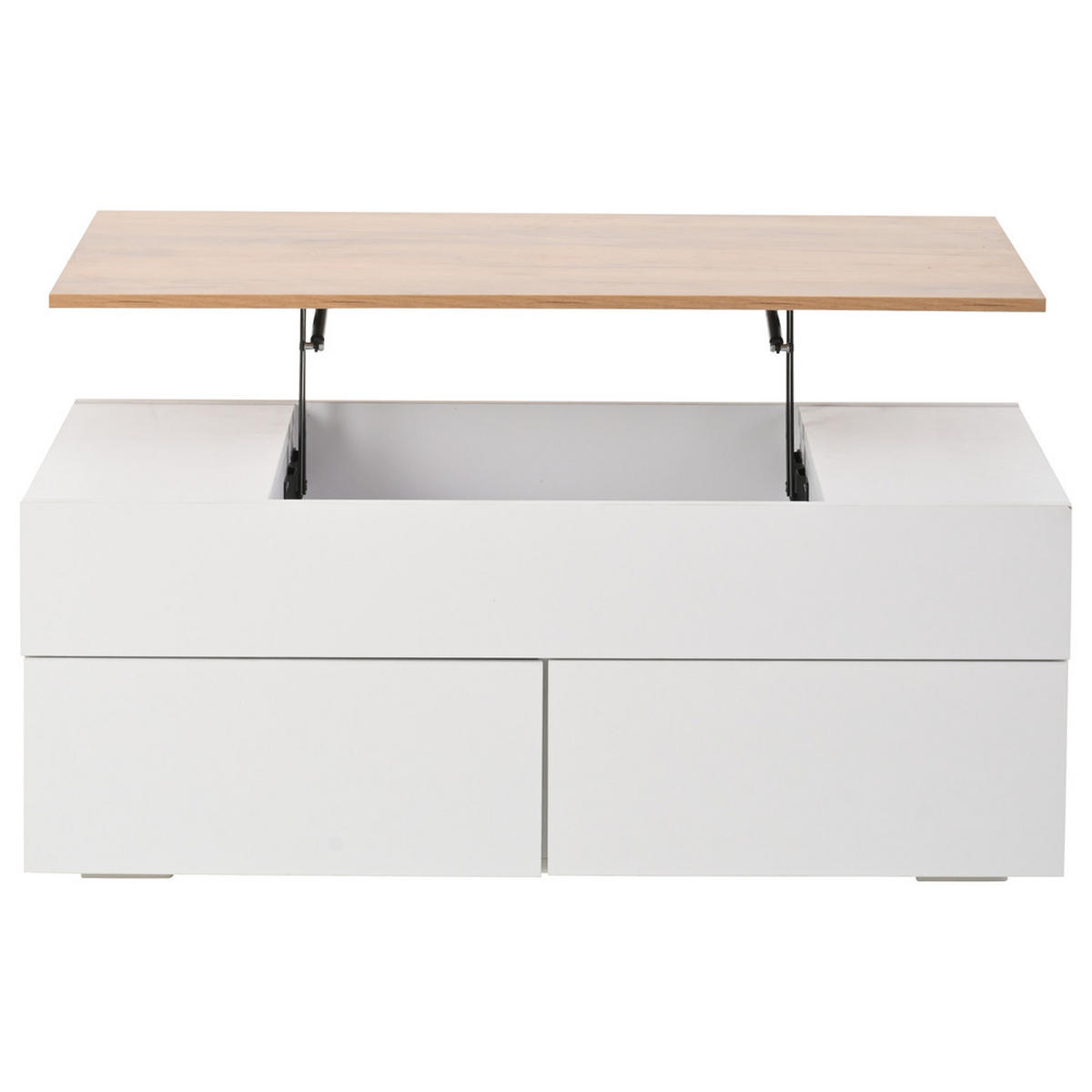 COUCHTISCH 100x50cm Weiß Holzoptik Höhenverstellbar 2 Schubladen Stauraum - Weiß, Holz (111.13/58.42/11.43cm) - FLIEKS