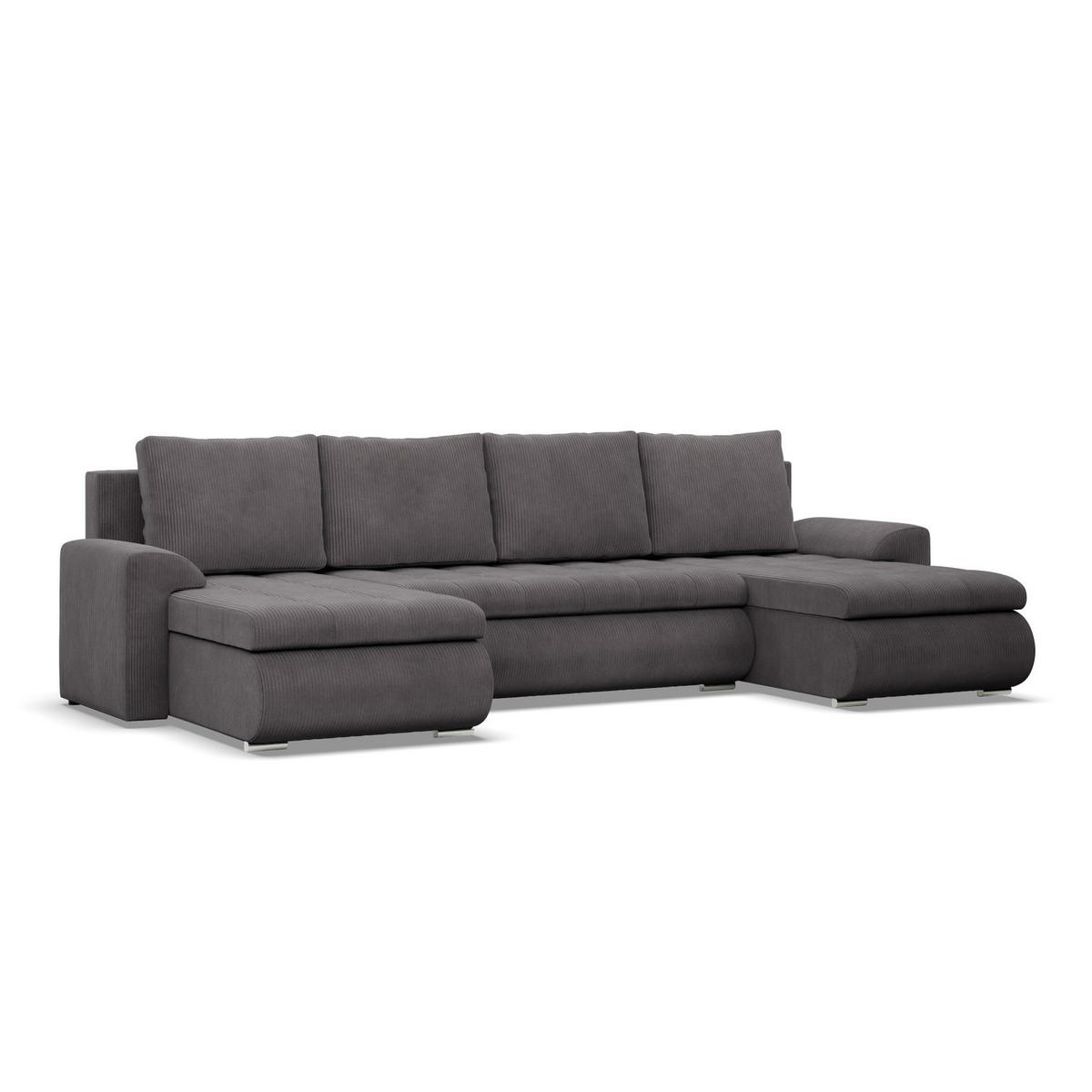 U-SOFA MIT SCHLAFFUNKTION FORESTA, Cord - Dunkelgrau - Dunkelgrau, Textil (302/89/159cm)