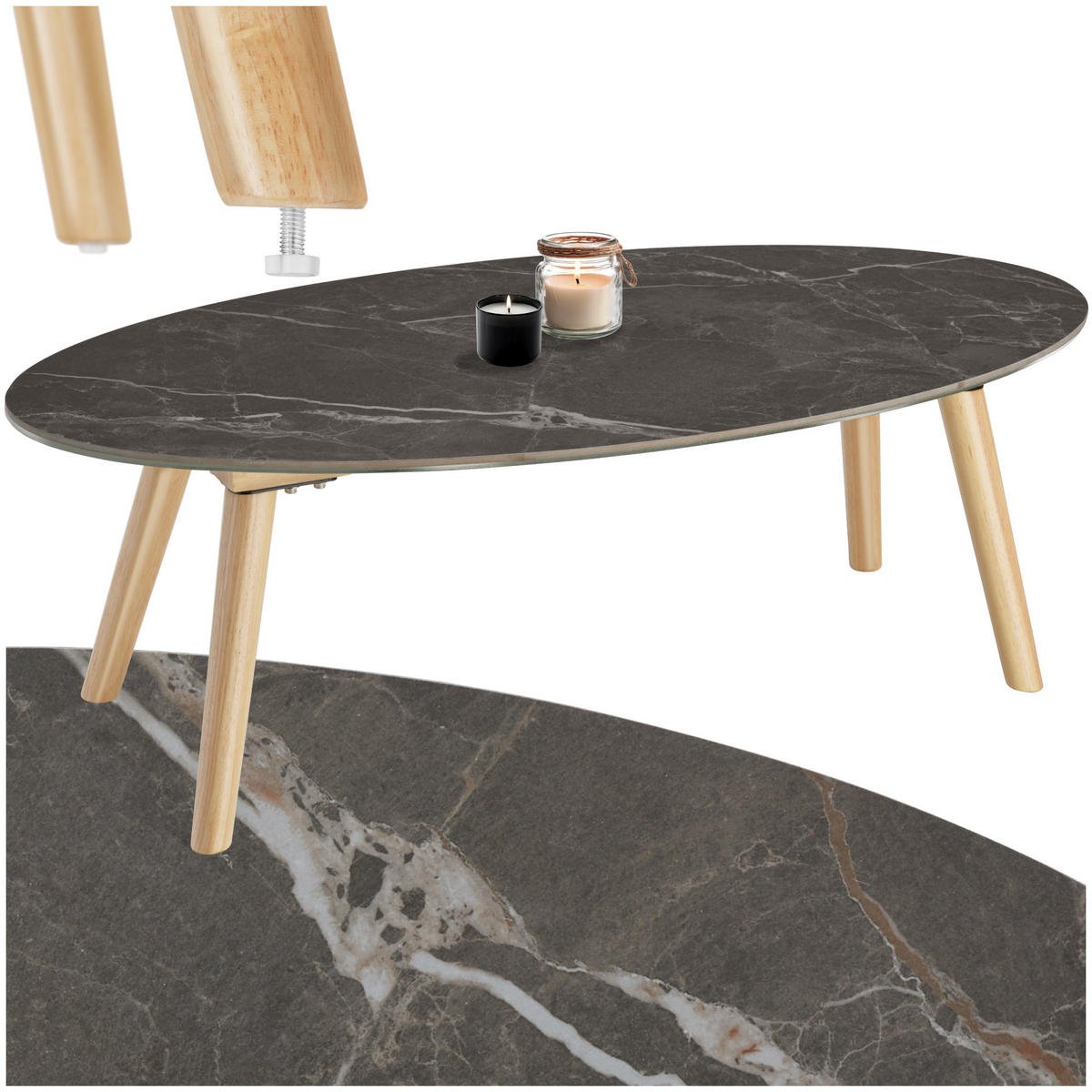 COUCHTISCH oval Acerra, 100 x 50 x 34, 5 cm, natur - Naturfarben, Stein (100/50/34.5cm) - tectake