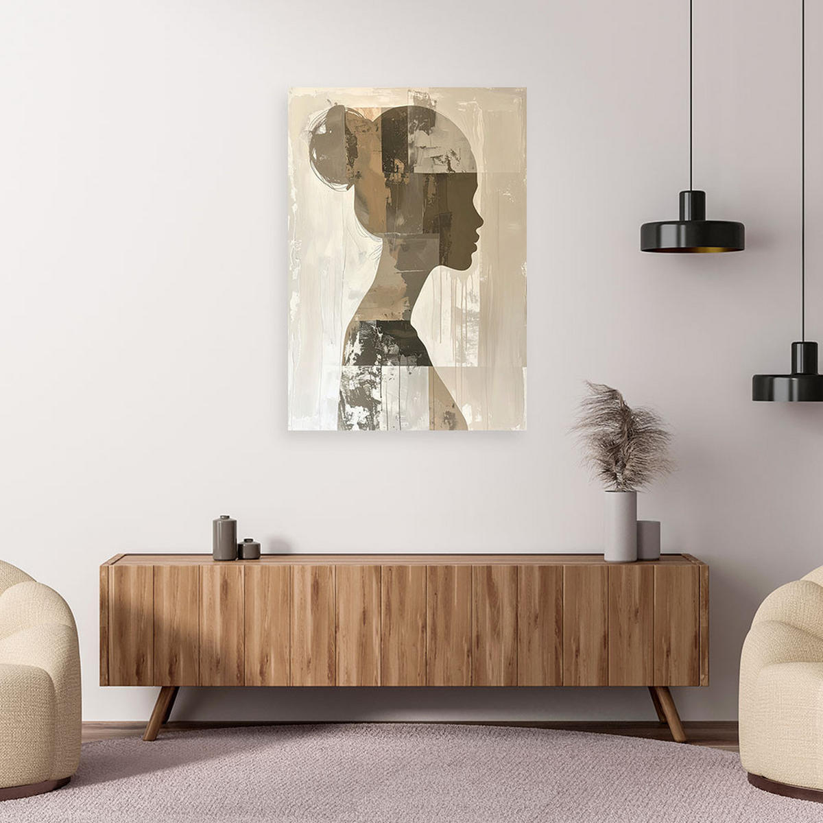 LEINWANDBILD, Weibliche Figur abstrakt in beige Boho Stil - Beige, Textil (70/100cm) - Feeby