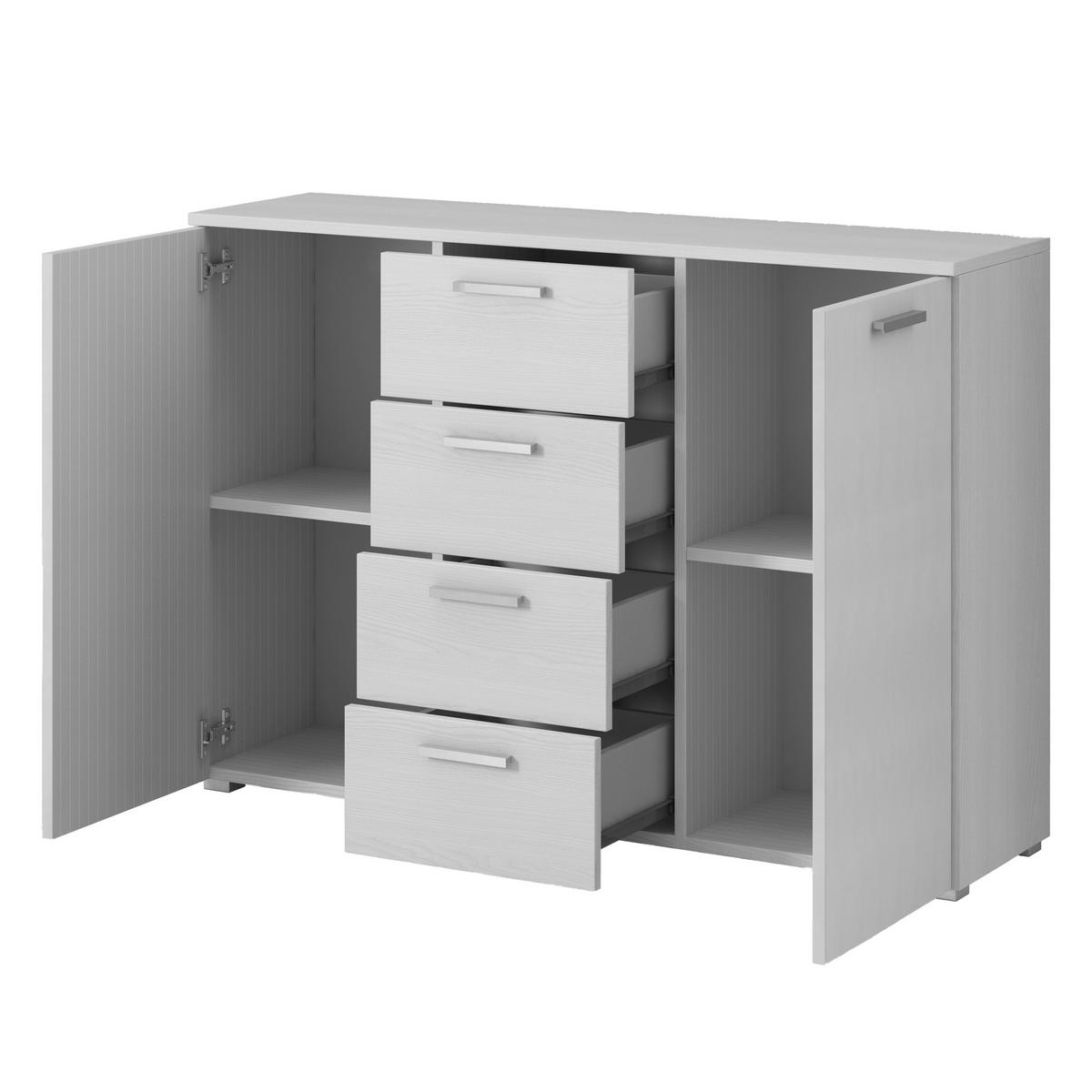 SIDEBOARD COSMICO 132/93/38 cm mit 4 Schubladen und 2 Türen - Weiß, Holzwerkstoff (132/93/38cm) - MASSENO