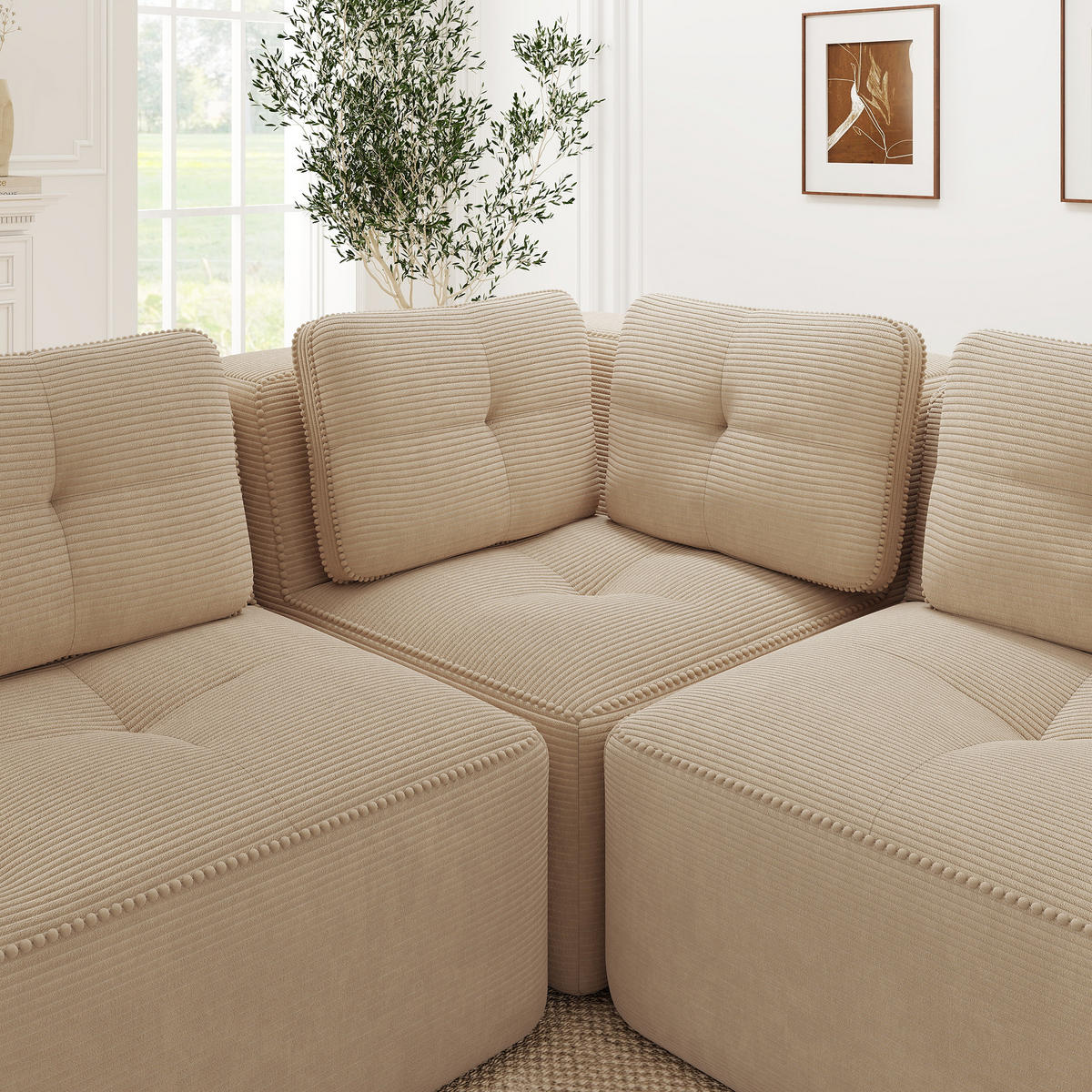 2-SITZER Sofa 208x104x69 cm aus Cordstoff rahmenlos modular, beige - Beige, Textil (104/69/208cm)