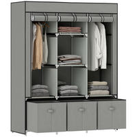HOMCOM Stoffschrank aus Vlies, Faltschrank, inkl. 3 Schubladen, 125 cm x 43 cm x 162,5 cm, Hellgrau - Hellgrau, Metall (125/162.5/43cm)