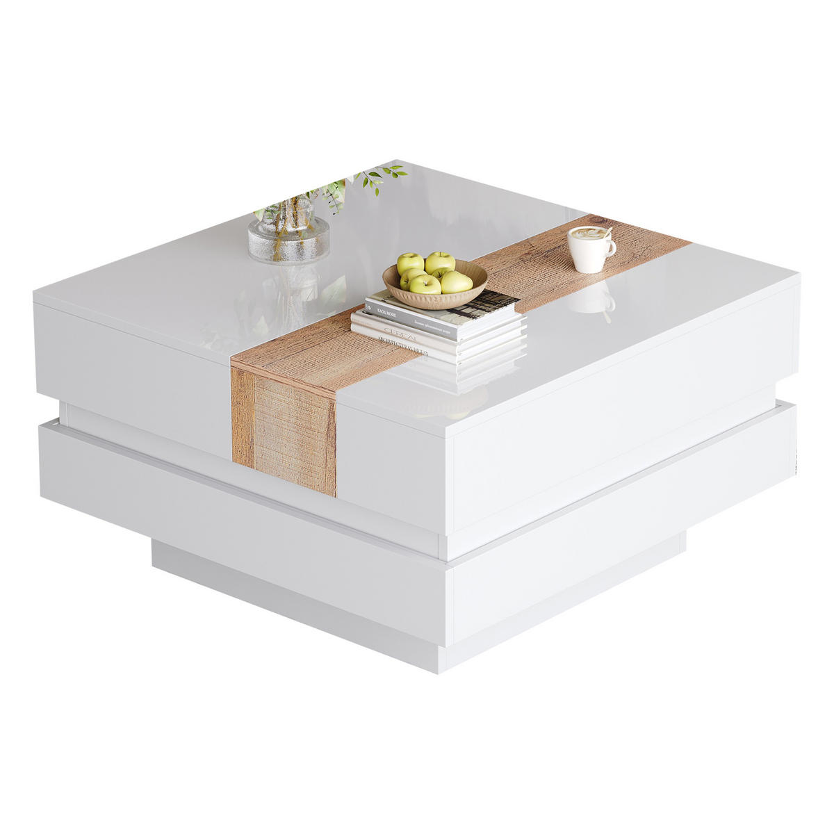 COUCHTISCH 70/70/39 cm hochglanz mit ausziehbarer Tischplatte weiß - Weiß, Holzwerkstoff (70/70/39cm) - OKWISH