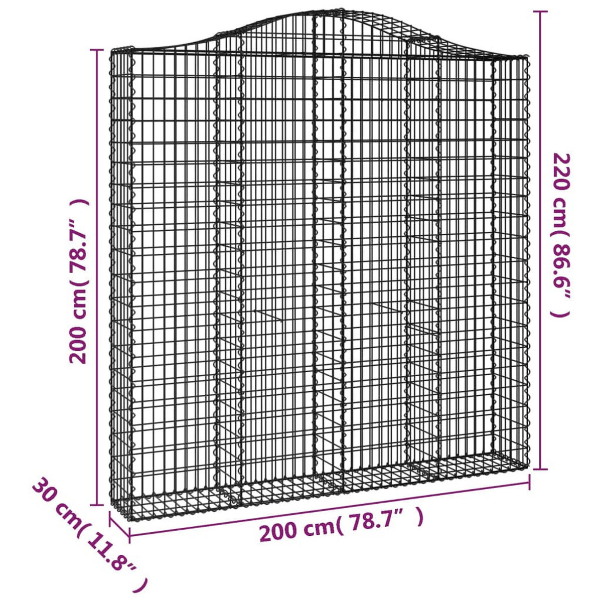 GABIONE Mit Hochbogen 200/30/200/220 Cm Verzinktes Eisen - Silberfarben, Metall (200/220/30cm) - vidaXL