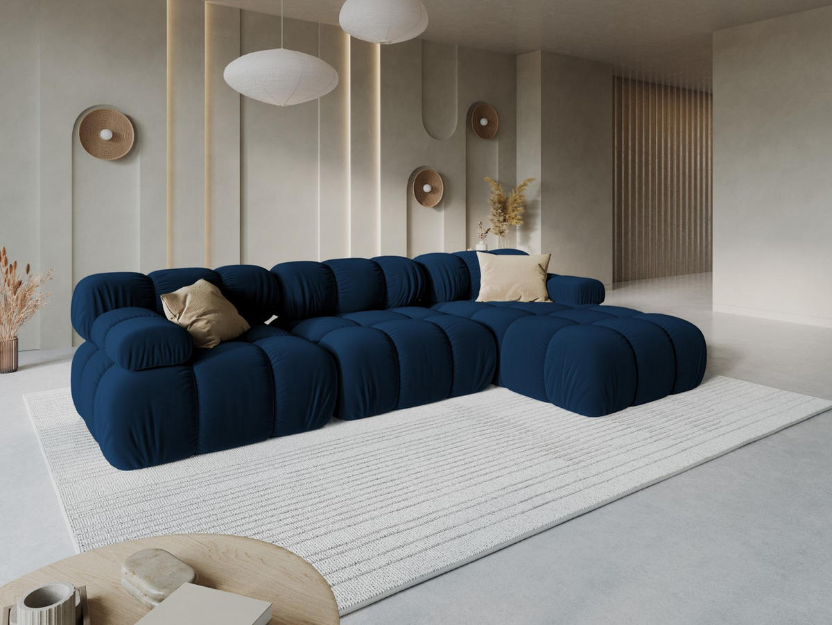 MODULARES-ECKSOFA rechts Bellis aus Samt königsblau 4 Sitzplätze - Blau, Textil (122/285cm) - Micadoni