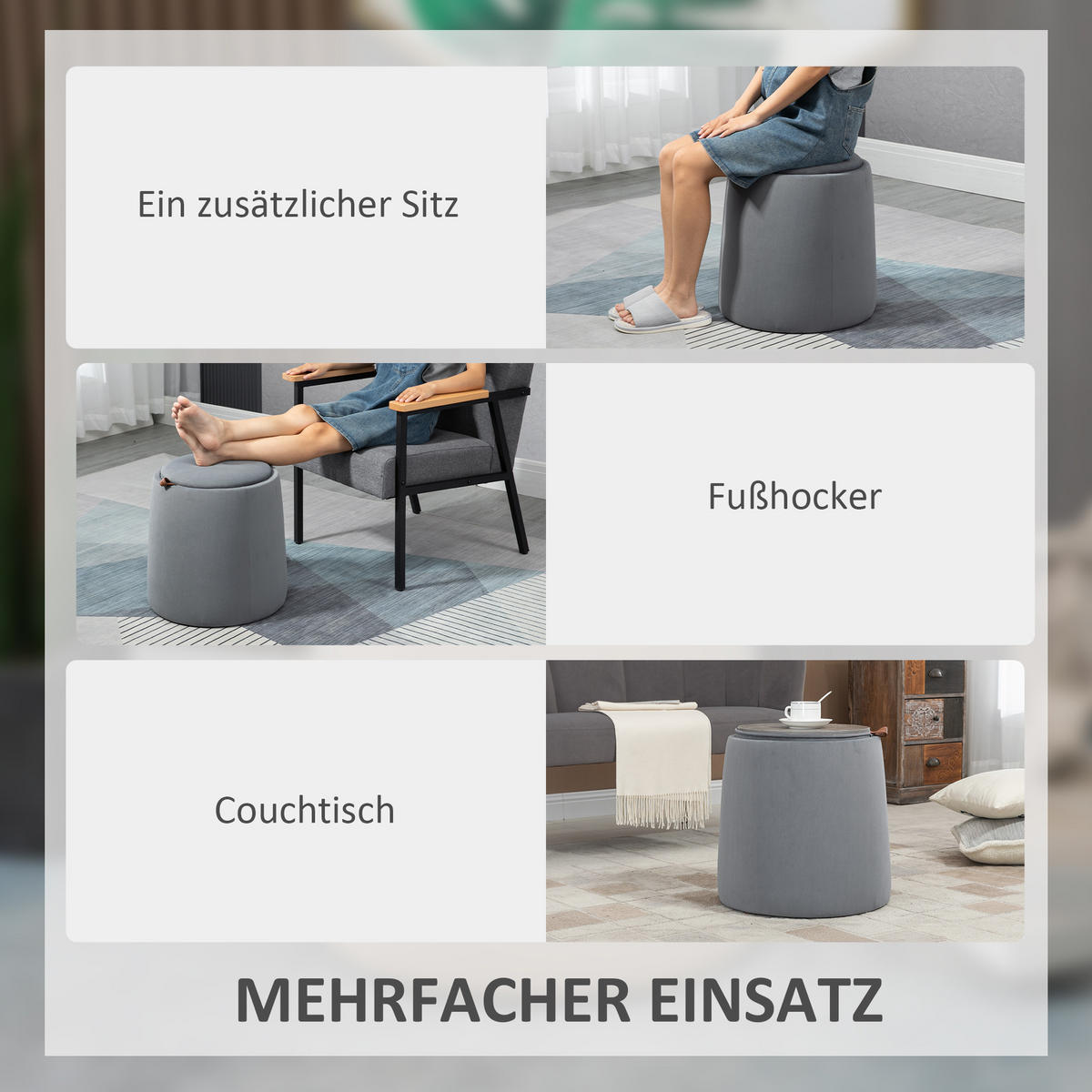 2-IN-1 Ottomane Sitzhocker inklusive Stauraum, abnehmbaren Deckel in Samtoptik - Braun/Naturfarben, Holz/Kunststoff (44/47.5/44cm) - HOMCOM
