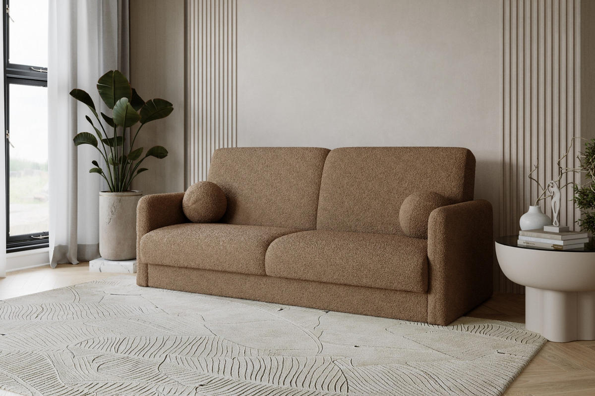 SOFA CLASSY 214cm breit in Boucle Dunkelbeige - Beige, Holz/Holzwerkstoff (214/93/100cm) - Deine Möbel 24