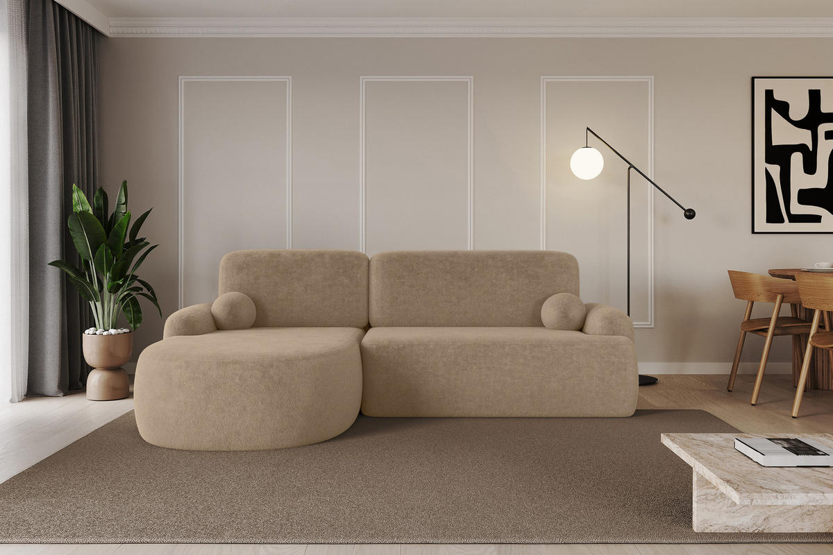 ECKSOFA mit Schlaffunktion und Bettkasten LIRA-L - 264x172x89 Beige - Beige, Holzwerkstoff/Textil (264/172cm) - ALTDECOR