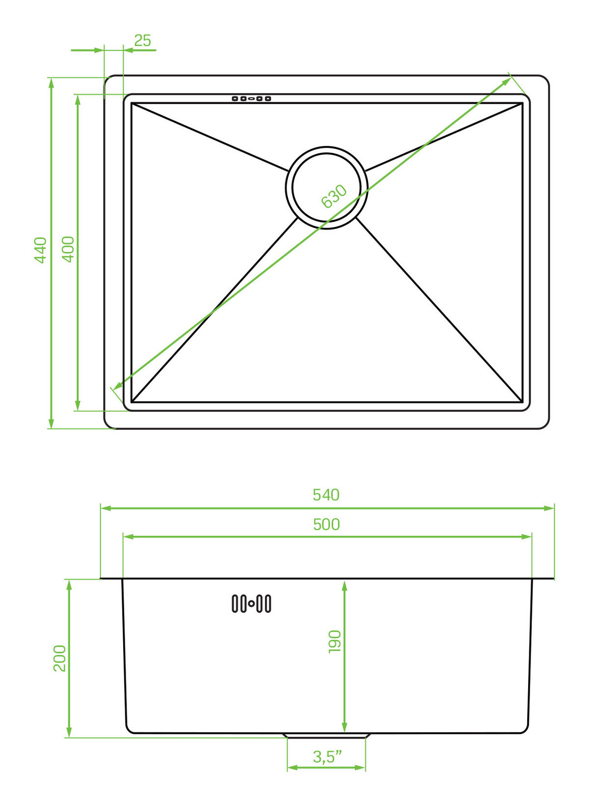 EINBAUSPÜLE Marmara Graphitfarben, Einzelbecken, 44/54/20 cm - Graphitfarben, Metall (44/20/54cm) - bad land