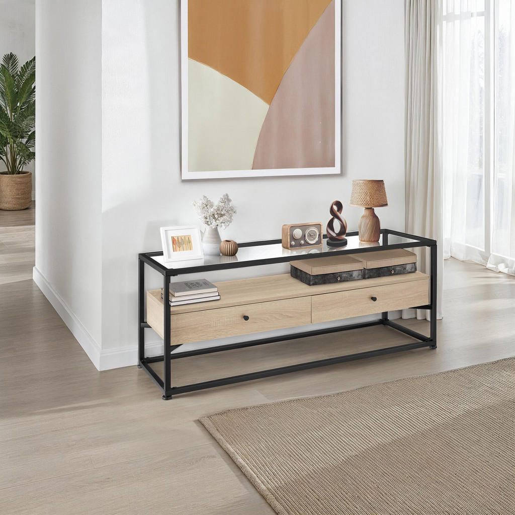 Thumbnail - tectake Lowboard, Natur, Holzwerkstoff, Beton Optik, Quadratisch, 41.5x50.5x121.5 cm, Wohnzimmer, Wohnwände, Lowboards, ...