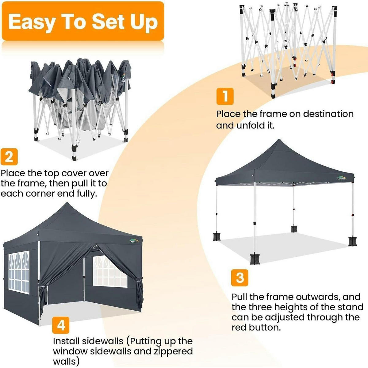 FALTPAVILLON 3x3m Grau Wasserdicht mit 4 Seitenwänden - Grau, Textil (300/315/300cm)