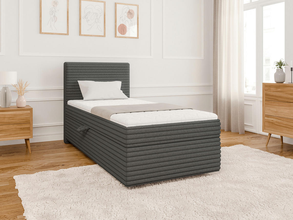 BOXBETT Roma 90/200 cm Dunkelgrau Plüschcord - Dunkelgrau/Schwarz, Holz/Kunststoff (90/200cm) - S-Style Möbel
