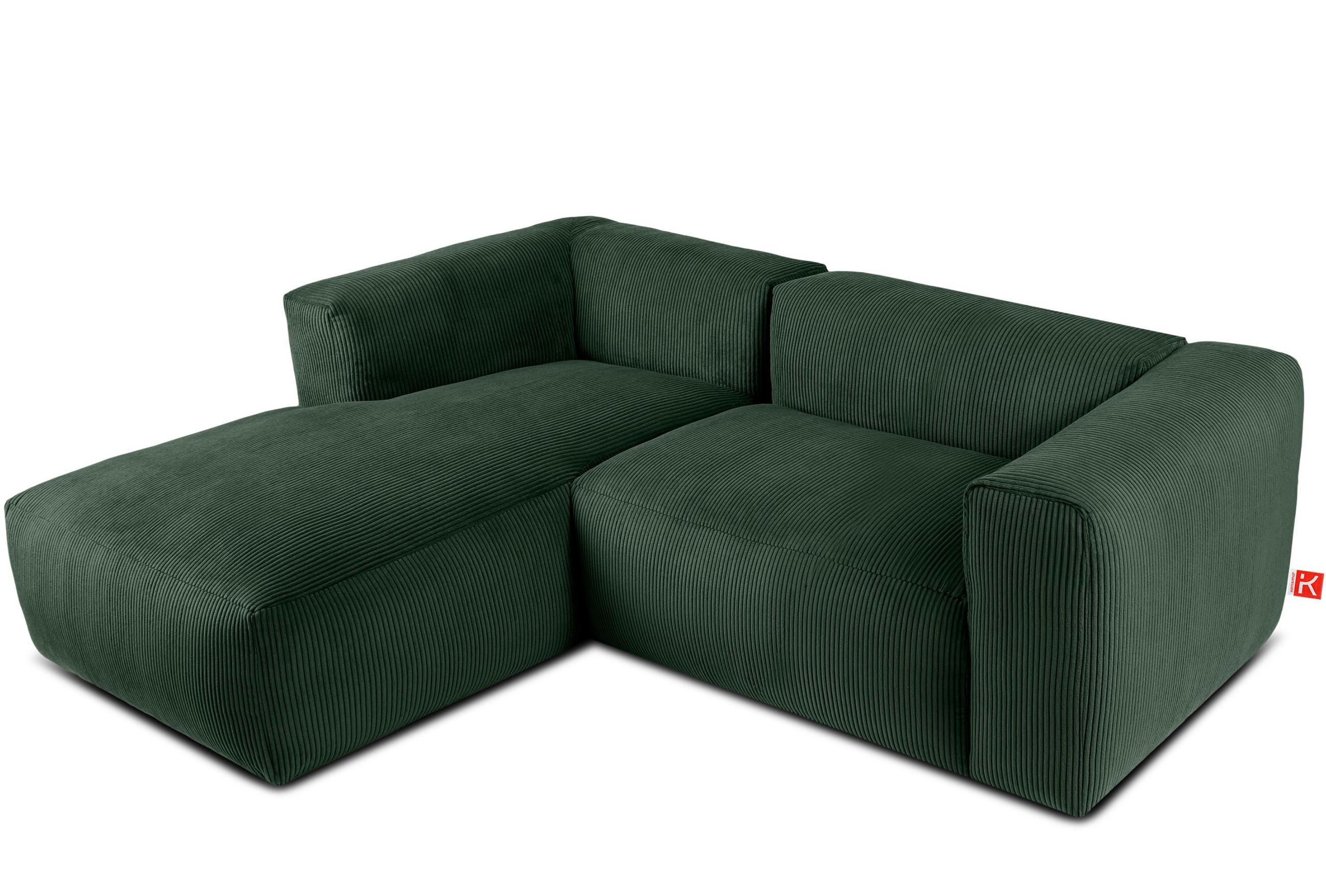 ECKMODULSOFA-LINKS BUFFO 3/4 Sitzer mit extrem weicher Sitzfläche, Kordstoff, dunkelgrün - Dunkelgrün, Textil (237/180cm) - KONSIMO®
