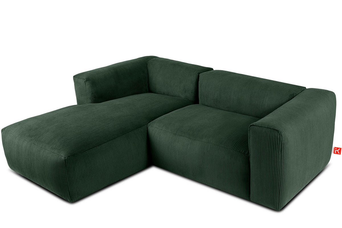 ECKMODULSOFA-LINKS BUFFO 3/4 Sitzer mit extrem weicher Sitzfläche, Kordstoff, dunkelgrün - Dunkelgrün, Textil (237/180cm) - KONSIMO®