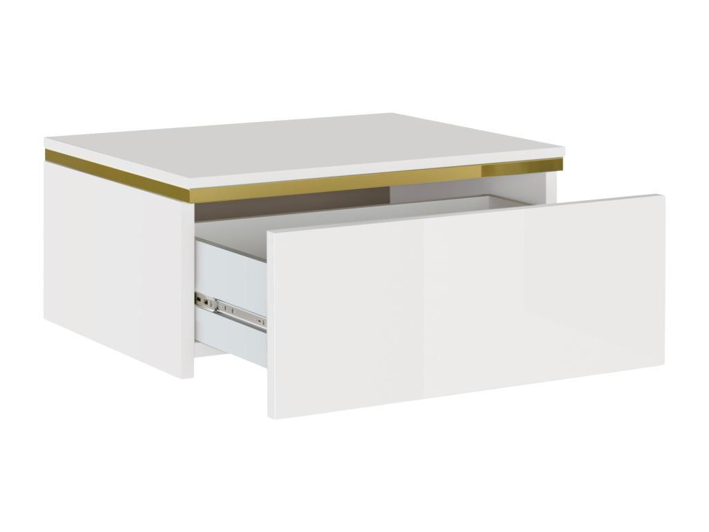 2ER-SET hängende Nachttische mit 1 Schublade - Hochglanz Weiß & Gold - VUKIA - Weiß, Holz (38.2/19.8/48.5cm) - Pascal Morabito