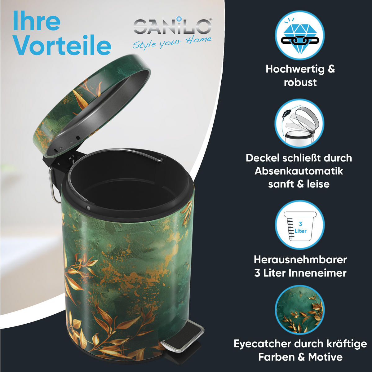 KOSMETIKEIMER Greego - Orange/Grün, Kunststoff/Metall (17/25/25cm) - Sanilo