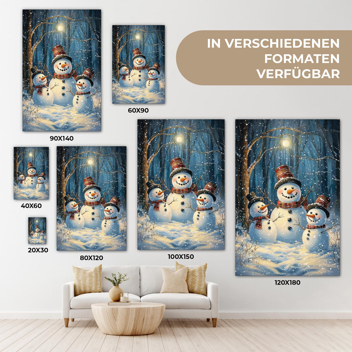 LEINWANDBILD Schneemann - Schnee - Winter - Wald 60x90 cm - Hellblau, Textil (60/90cm) - MuchoWow