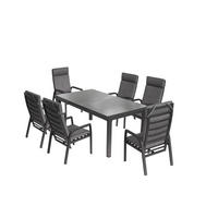 GARTENMÖBEL-SET Chicago 3 Aluminium ausziehbarer Tisch 6x Hochlehner Gartenstühle - Grau, Kunststoff - Green Spirit