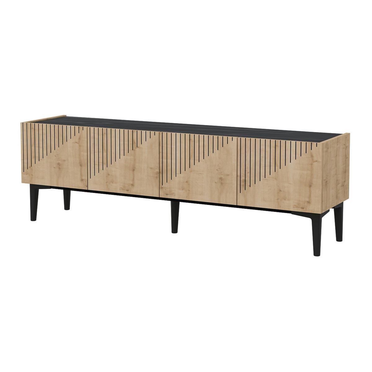 FERNSEHTISCH Oppdal - Eichefarben/Schwarz, Holzwerkstoff/Kunststoff (154/45/37cm) - [en.casa]