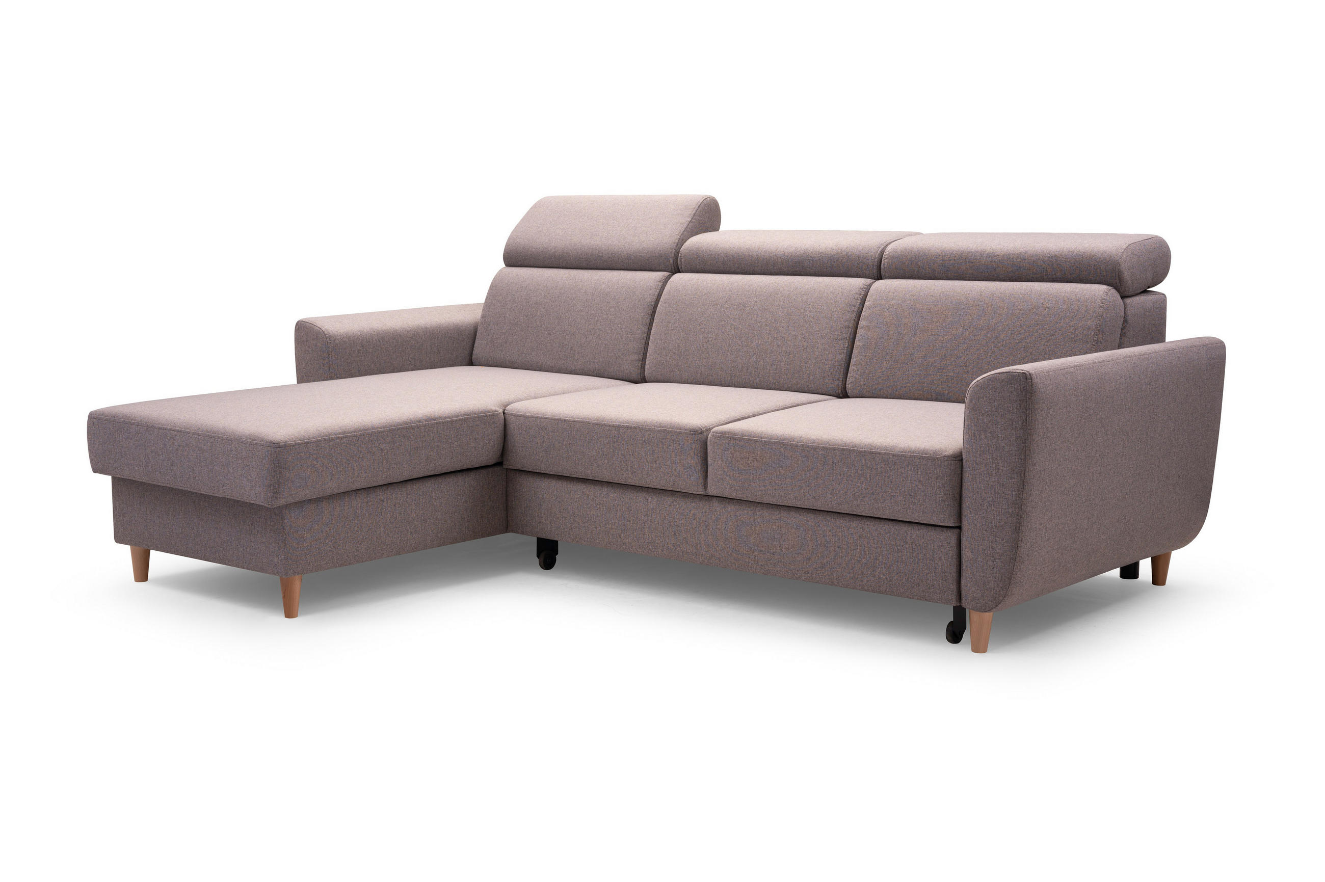 ECKSOFA SAPORE Beige Geflochtener Stoff mit Schlaffunktion - Beige, Holz (235/170cm) - MASSENO