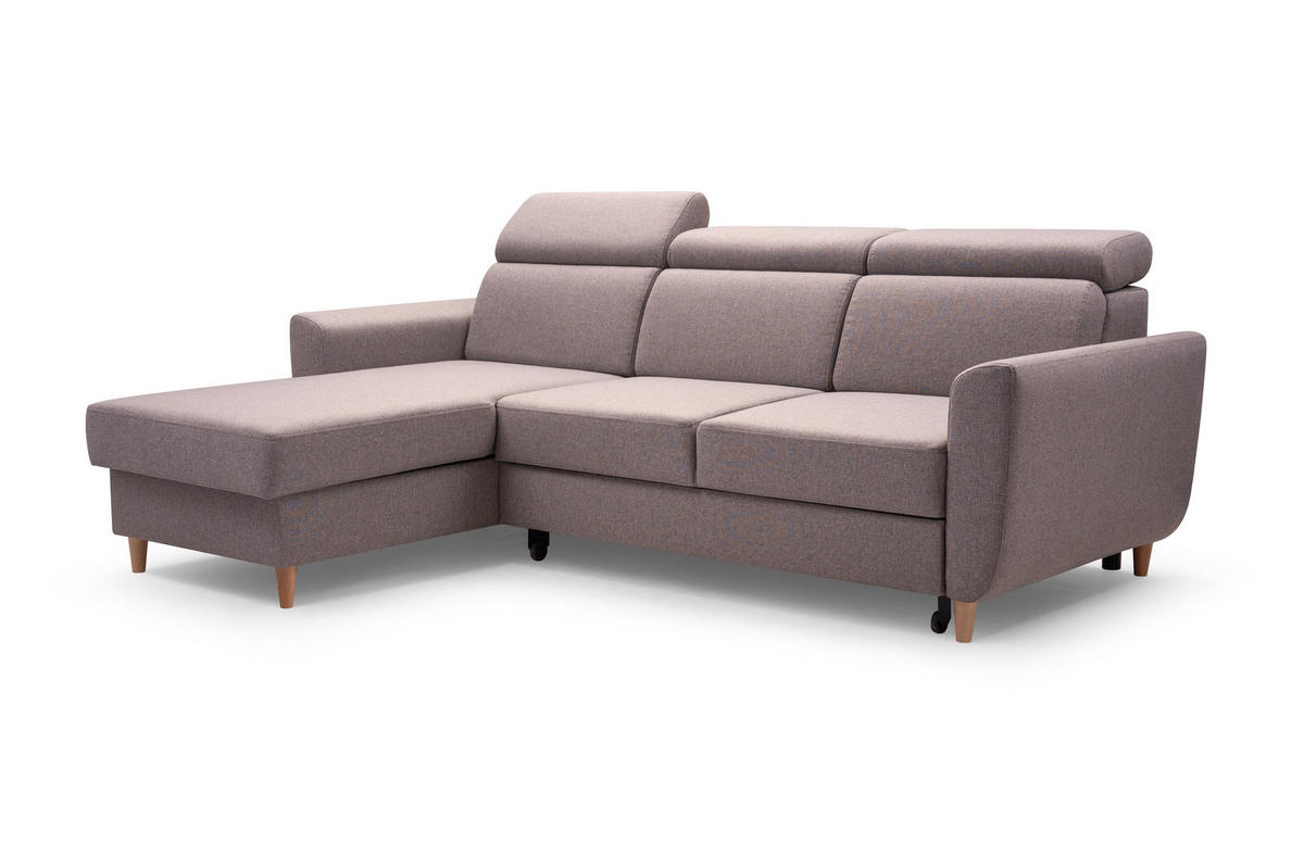 ECKSOFA SAPORE Beige Geflochtener Stoff mit Schlaffunktion - Beige, Holz (235/170cm) - MASSENO