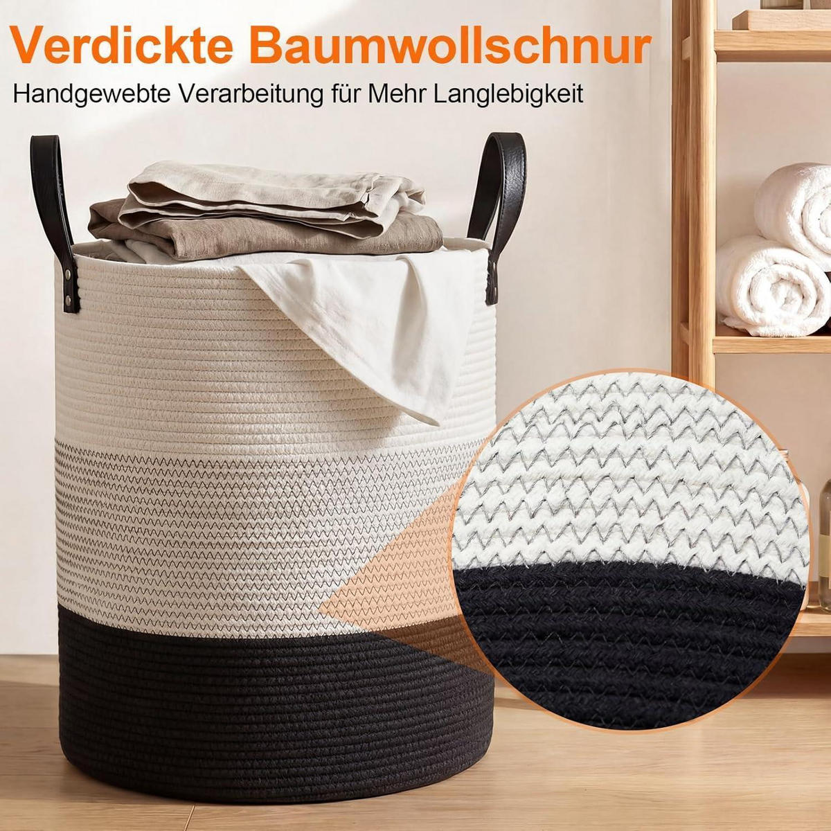 WÄSCHEKORB 100L Baumwollschnur Schwarz-Weiß - Multicolor, Textil (45/60/45cm)