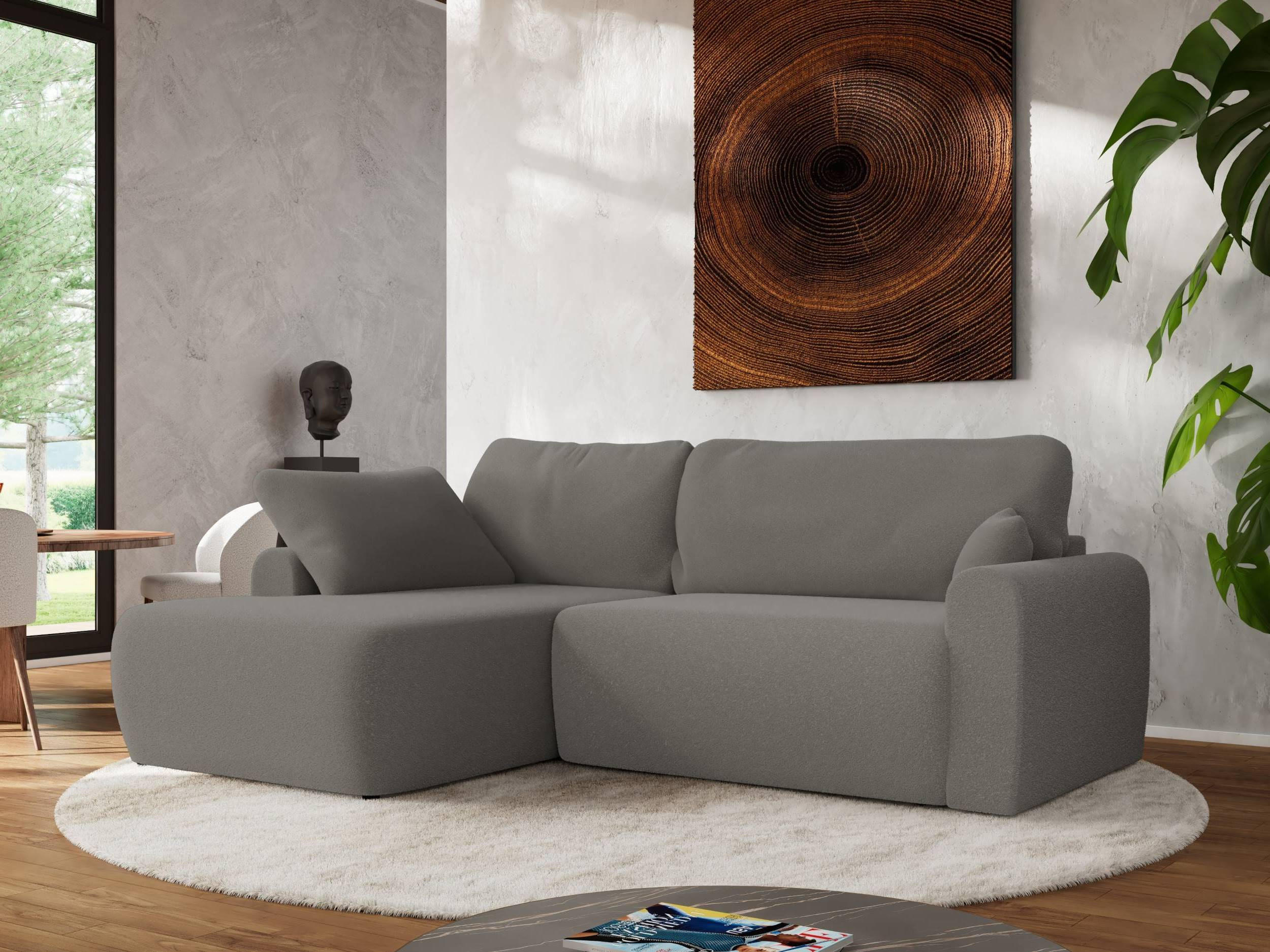 ECKSCHLAFSOFA CUBO L Hellgrau Boucle - links - Hellgrau/Schwarz, Kunststoff/Textil (273/187cm) - MKS