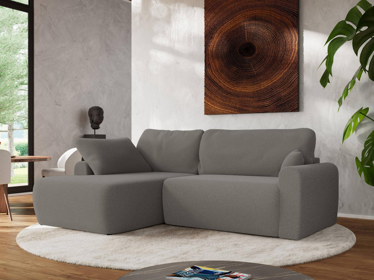 ECKSCHLAFSOFA CUBO L Hellgrau Boucle - links - Hellgrau/Schwarz, Kunststoff/Textil (273/187cm) - MKS