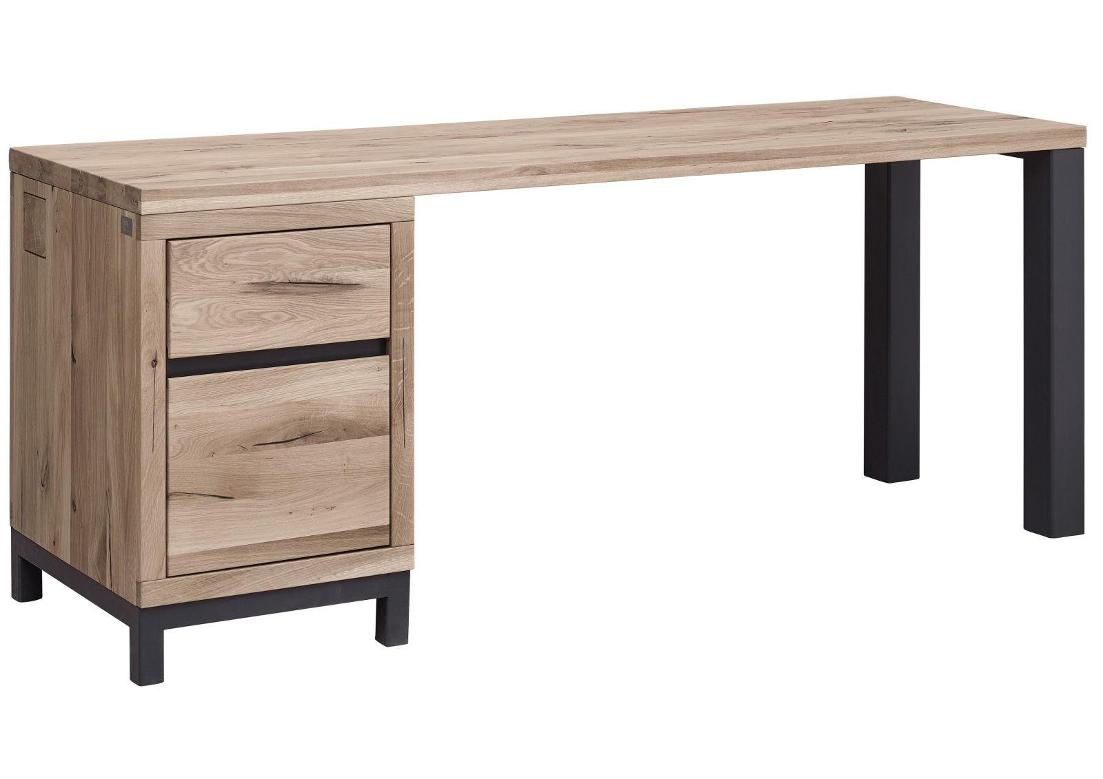 SCHREIBTISCH Wildeiche 220x55x76 bianco geölt VILLANDERS #245 - Beige, Holz (55/220/76cm) - Massivmoebel24
