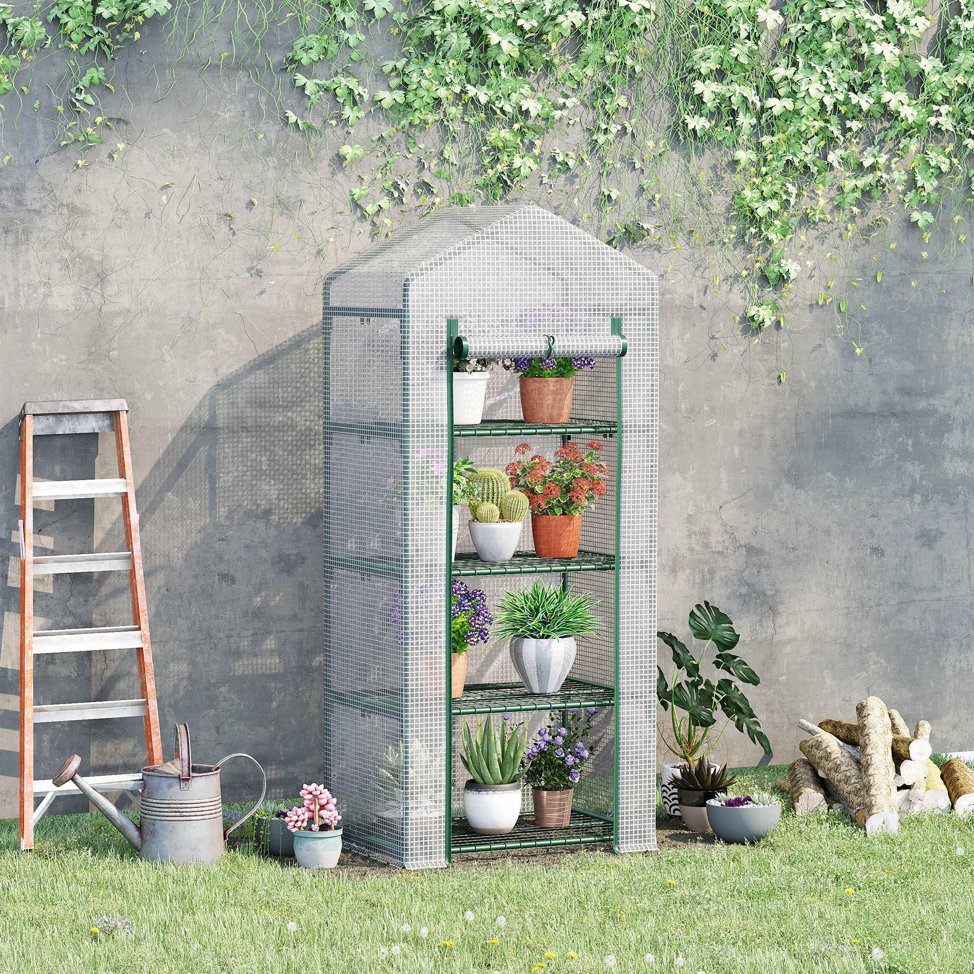 FOLIENGEWÄCHSHAUS, Weiß, PVC, Stahl - Weiß, Kunststoff (50/160/70cm) - Outsunny