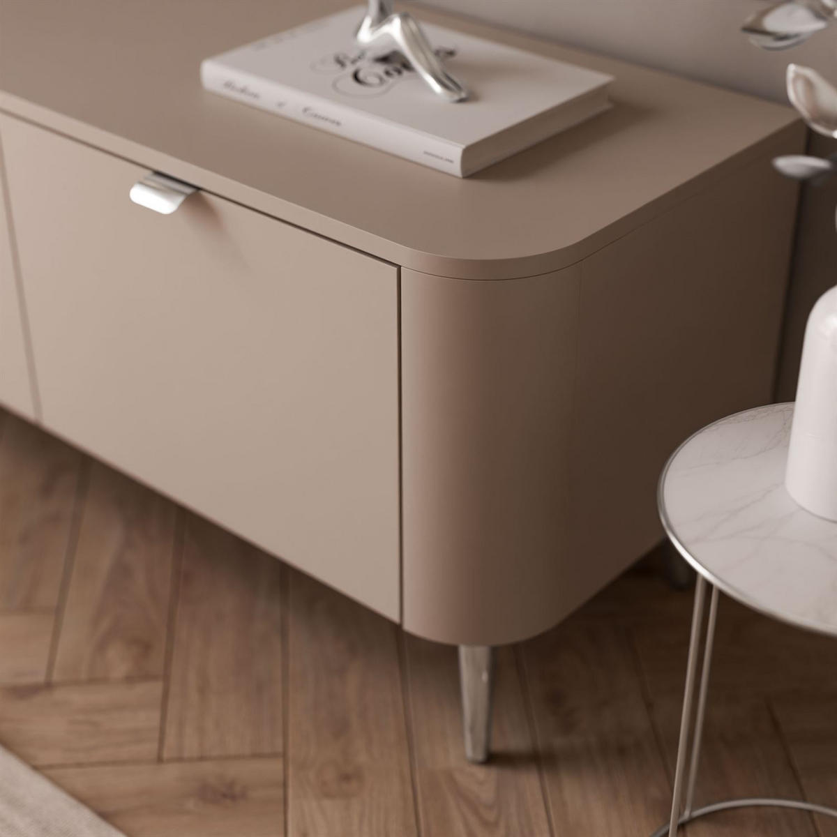 TV-SCHRANK CELESTE 200 cm mit Beleuchtung an den Silber Chrom Füßen - Kaschmir, Holzwerkstoff (200/46.5/40cm) - Lookway