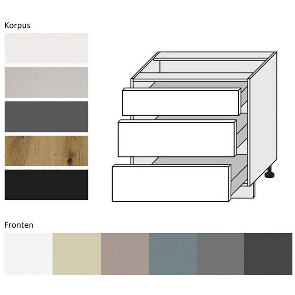 Thumbnail - Feldmann-Wohnen Schubladenunterschrank, Creme, Schwarz, Holz, 3 Schubladen, Rechteckig, 80x82x50 cm, Küchen, Küchenmöbel...