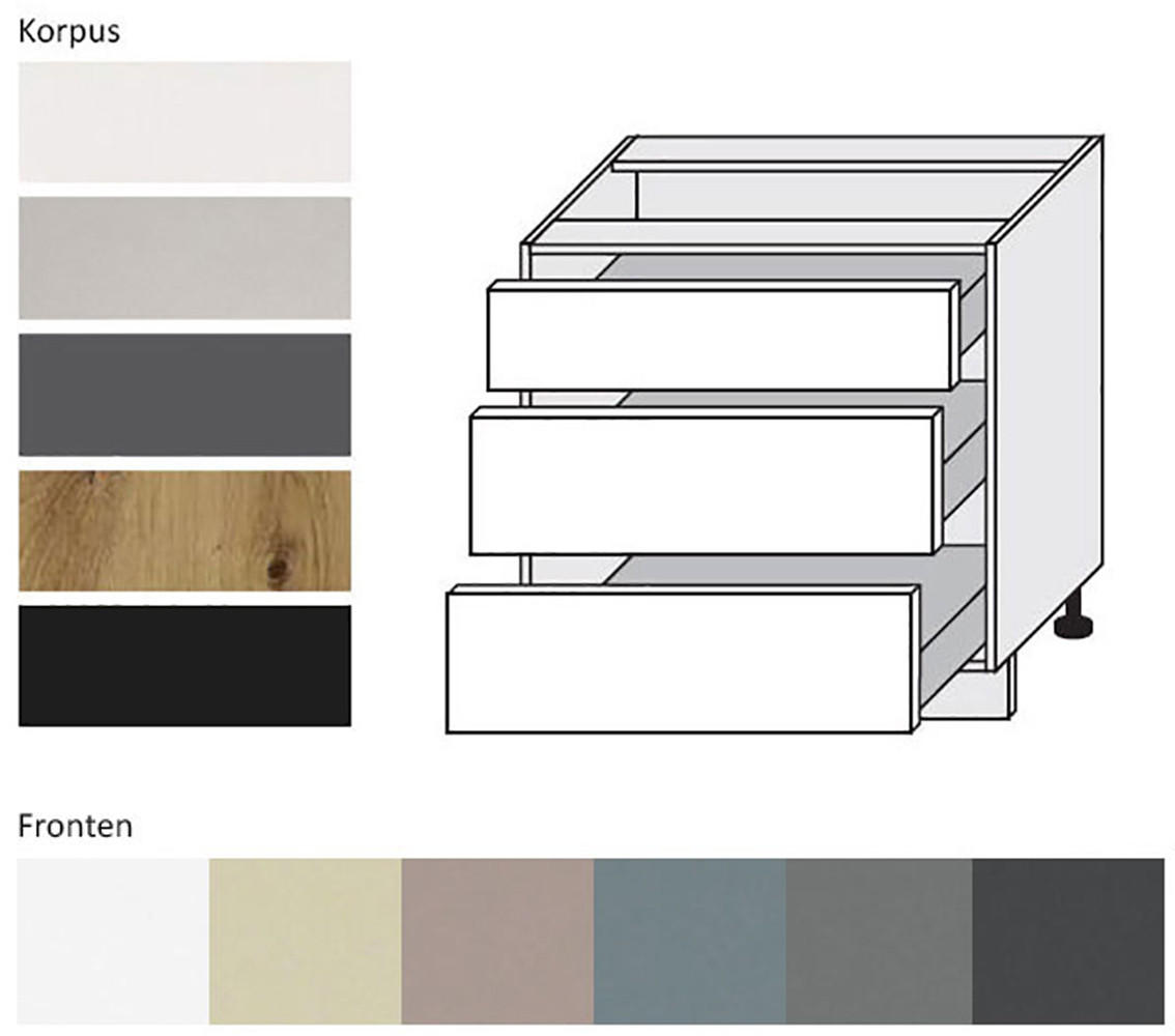 Thumbnail - Feldmann-Wohnen Schubladenunterschrank, Beige, Schwarz, Metall, 3 Schubladen, Rechteckig, 80x82x50 cm, Küchen, Küchenmöb...